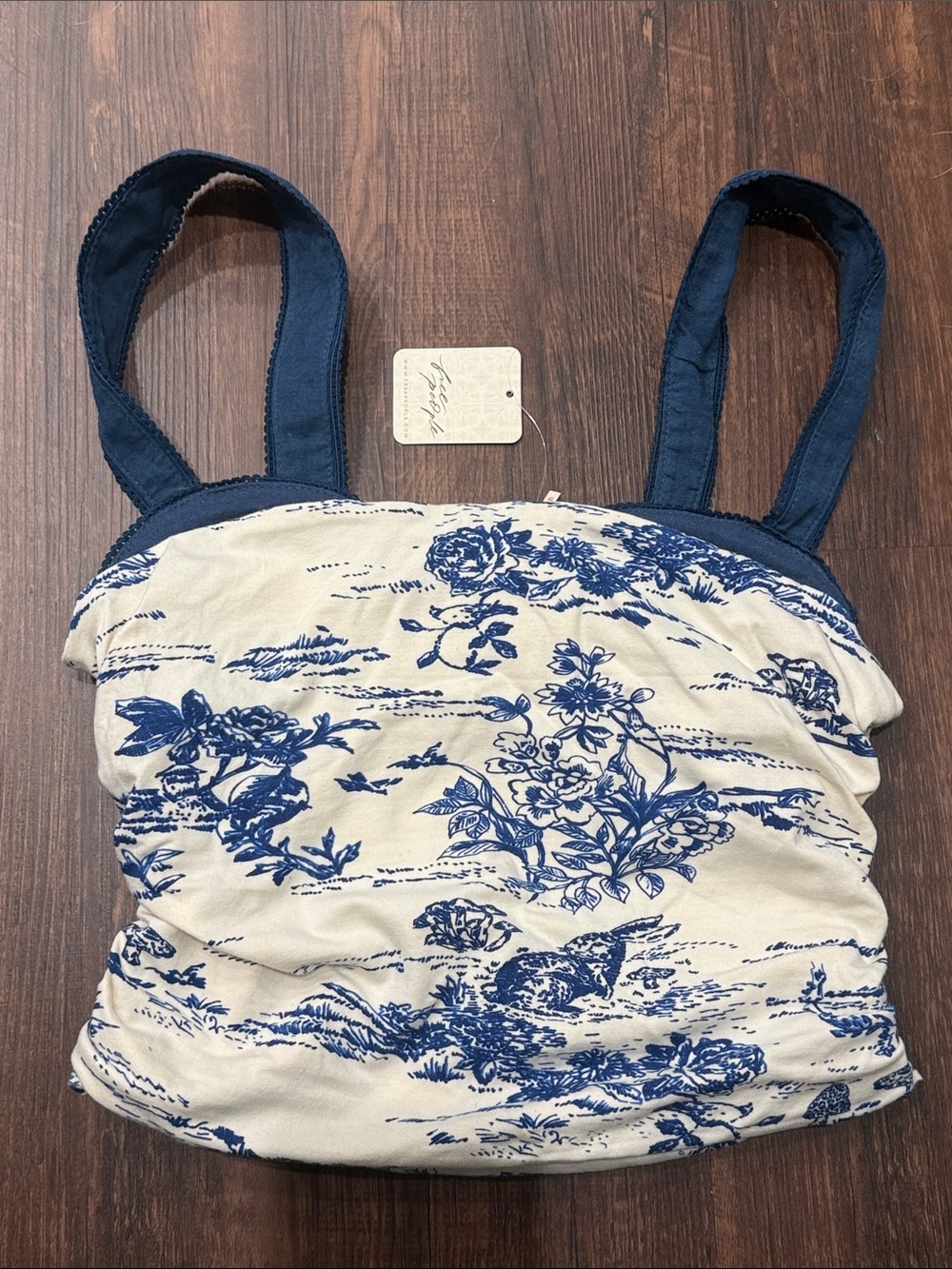 Free People Floral Print Cropped Camisole in Navy and Cream